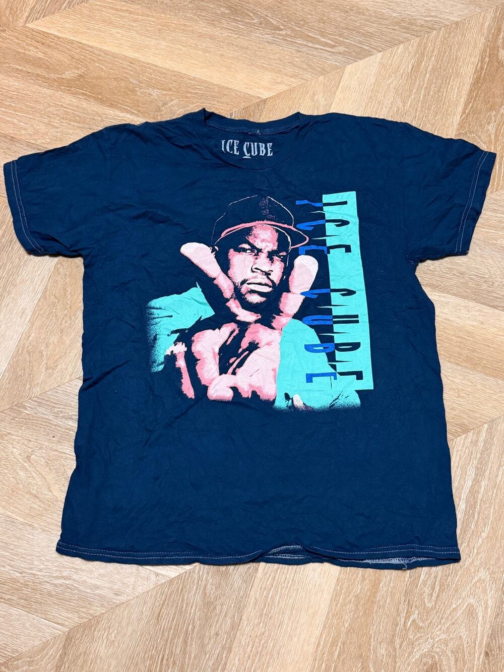 Ice Cube Black Teal Pink Portrait Graphic Tee S/M West Coast Hip Hop